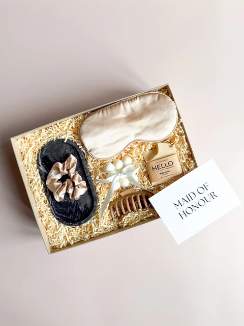 Mind of a Woman gift box with satin sleep accessories and self-care treats